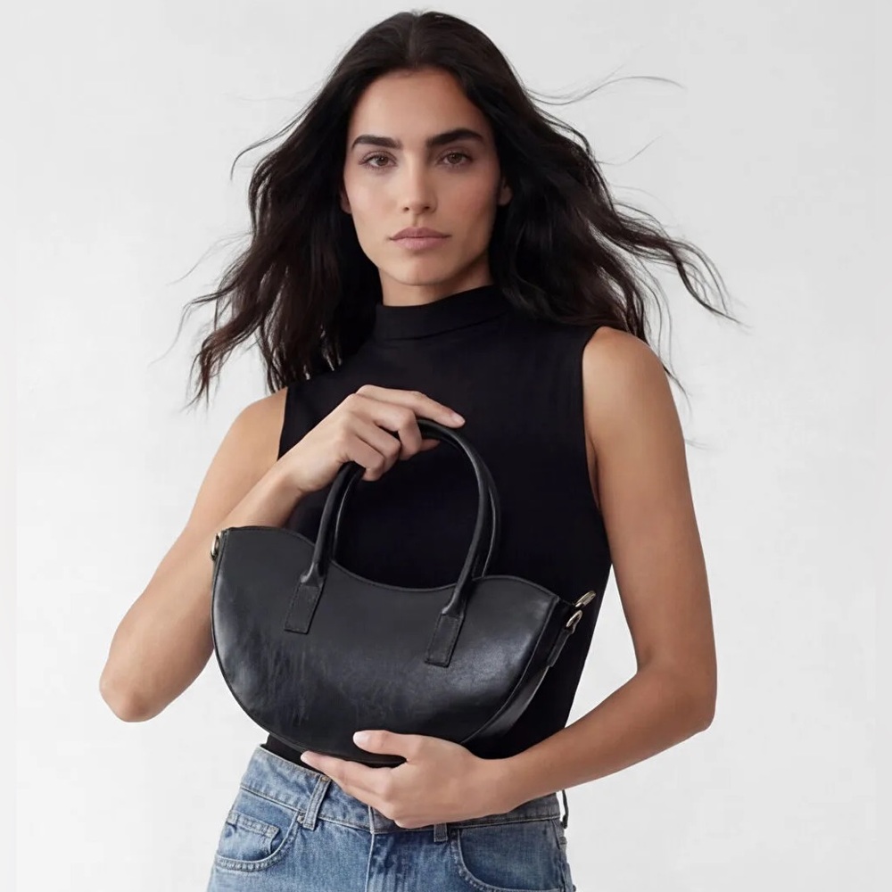Classic Black Crescent Satchel Handbag